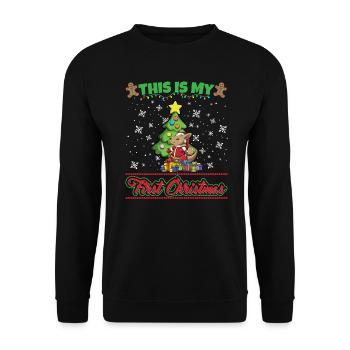 This Is My First Christmas Toddler One Year X-Mas - Unisex Pullover - Schwarz - Vorne - Alina (178cm) & Michal (187cm)