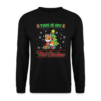 This Is My First Christmas Toddler One Year X-Mas - Unisex Pullover - Schwarz - Vorne - Alina (178cm) & Michal (187cm)