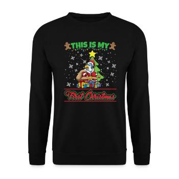 This Is My First Christmas Toddler One Year X-Mas - Unisex Pullover - Schwarz - Vorne - Alina (178cm) & Michal (187cm)