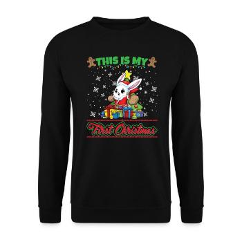 This Is My First Christmas Toddler One Year X-Mas - Unisex Pullover - Schwarz - Vorne - Alina (178cm) & Michal (187cm)