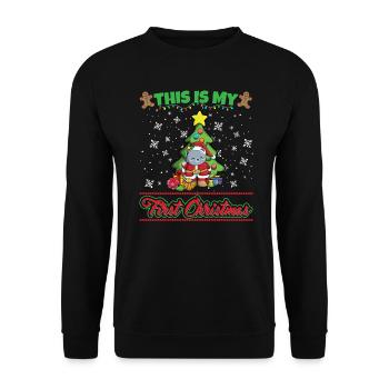 This Is My First Christmas Toddler One Year X-Mas - Unisex Pullover - Schwarz - Vorne - Alina (178cm) & Michal (187cm)