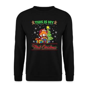 This Is My First Christmas Toddler One Year X-Mas - Unisex Pullover - Schwarz - Vorne - Alina (178cm) & Michal (187cm)