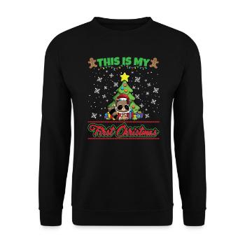 This Is My First Christmas Toddler One Year X-Mas - Unisex Pullover - Schwarz - Vorne - Alina (178cm) & Michal (187cm)