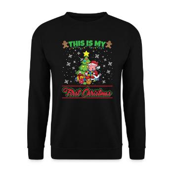 This Is My First Christmas Toddler One Year X-Mas - Unisex Pullover - Schwarz - Vorne - Alina (178cm) & Michal (187cm)