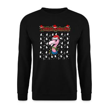 Fröhliche Weihnachten X-Mas Santa Heilig Abend - Unisex Pullover - Schwarz - Vorne - Alina (178cm) & Michal (187cm)