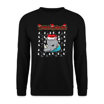 Fröhliche Weihnachten X-Mas Santa Heilig Abend - Unisex Pullover - Schwarz - Vorne - Alina (178cm) & Michal (187cm)