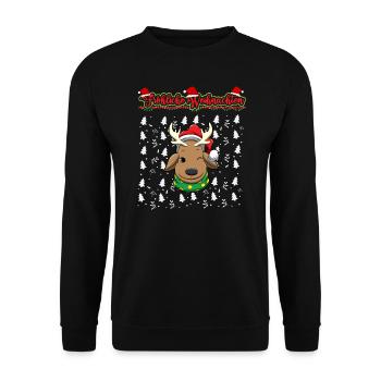 Fröhliche Weihnachten X-Mas Santa Heilig Abend - Unisex Pullover - Schwarz - Vorne - Alina (178cm) & Michal (187cm)