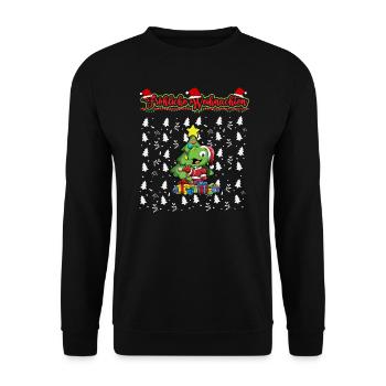 Fröhliche Weihnachten X-Mas Santa Heilig Abend - Unisex Pullover - Schwarz - Vorne - Alina (178cm) & Michal (187cm)