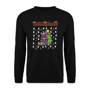Fröhliche Weihnachten X-Mas Santa Heilig Abend - Unisex Pullover - Schwarz - Vorne - Alina (178cm) & Michal (187cm)