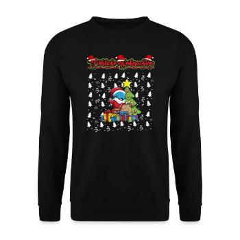 Fröhliche Weihnachten X-Mas Santa Heilig Abend - Unisex Pullover - Schwarz - Vorne - Alina (178cm) & Michal (187cm)