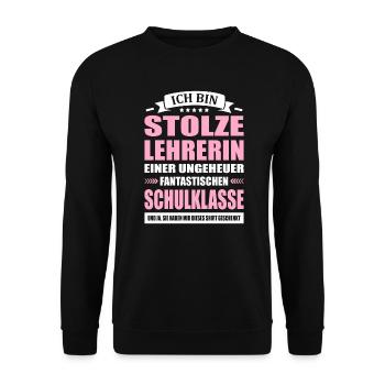 Stolze Lehrerin Schulklasse Abschied Grundschule - Unisex Pullover - Schwarz - Vorne - Alina (178cm) & Michal (187cm)