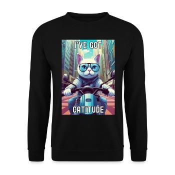A Stylish Cat Riding a Scooter in the City - Unisex Sweatshirt - black - Front - Alina (178cm) & Michal (187cm)