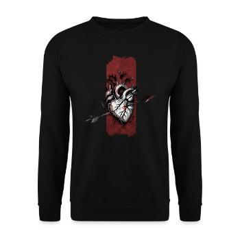 Piercing Love: Pfeil durchs Herz - Unisex Pullover - Schwarz - Vorne - Alina (178cm) & Michal (187cm)