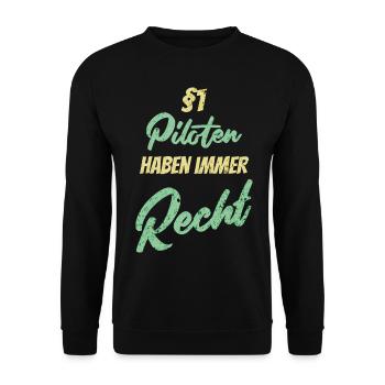 §1 Piloten haben immer Recht - Unisex Pullover - Schwarz - Vorne - Alina (178cm) & Michal (187cm)