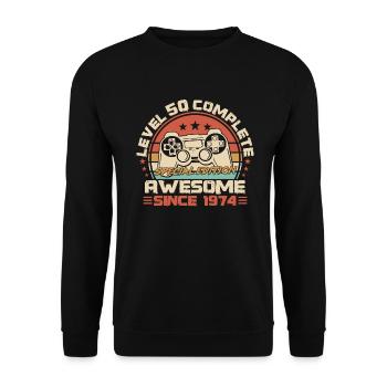 50th Birthday Gamer Born in 1974 - Unisex Sweatshirt - black - Front - Alina (178cm) & Michal (187cm)