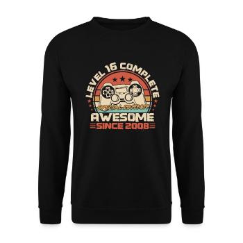 16th Birthday Gamer Born in 2008 - Unisex Sweatshirt - black - Front - Alina (178cm) & Michal (187cm)