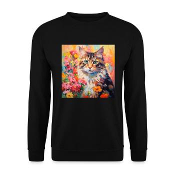 cat, cat motif, flowers, gift, gift idea - Unisex Sweatshirt - black - Front - Alina (178cm) & Michal (187cm)