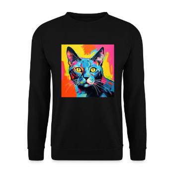 Katze, katzenmotiv, popart, geschenk, geschenkidee - Unisex Pullover - Schwarz - Vorne - Alina (178cm) & Michal (187cm)