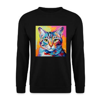 Katze, katzenmotiv, popart, geschenk, geschenkidee - Unisex Pullover - Schwarz - Vorne - Alina (178cm) & Michal (187cm)