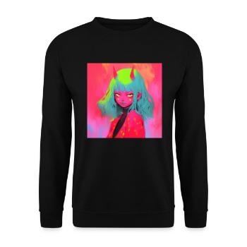 anime demon, waifu, japan - Unisex Pullover - Schwarz - Vorne - Alina (178cm) & Michal (187cm)