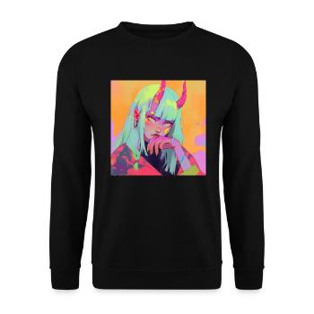 Anime, Fille Démon, Waifu, Japon - Sweat-shirt Unisexe - noir - Devant - Alina (178cm) & Michal (187cm)