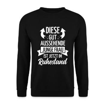 Rentnerin Renteneintritt Rente Ruhestand - Unisex Pullover - Schwarz - Vorne - Alina (178cm) & Michal (187cm)