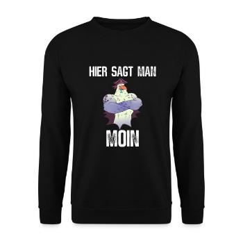 Hier sagt man Moin - Unisex Pullover - Schwarz - Vorne - Alina (178cm) & Michal (187cm)