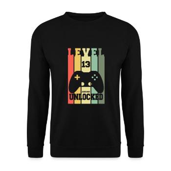 Level 13 Achievement Unlocked 13th Birthday Design - Unisex Sweatshirt - black - Front - Alina (178cm) & Michal (187cm)
