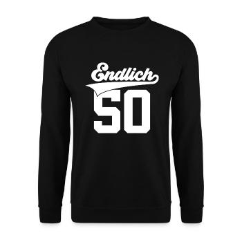 ENDLICH 50 JAHRGANG 1976 50. GEBURTSTAG - Unisex Pullover - Schwarz - Vorne - Alina (178cm) & Michal (187cm)