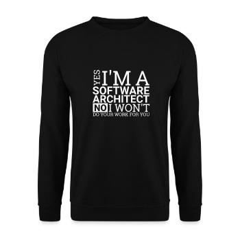« Travail d’architecte logiciel | Architecture logicielle » - Sweat-shirt Unisexe - noir - Devant - Alina (178cm) & Michal (187cm)