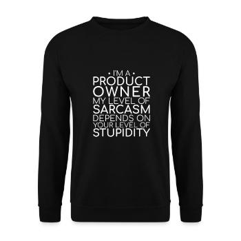« Product Owner Sarcasme | » Scrum Master" » - Sweat-shirt Unisexe - noir - Devant - Alina (178cm) & Michal (187cm)