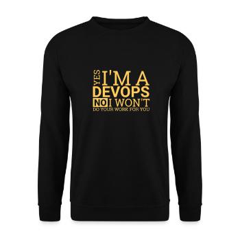 DevOps Work | Software Development" - Unisex Sweatshirt - black - Front - Alina (178cm) & Michal (187cm)