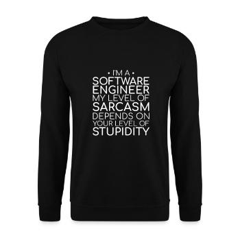 "Software Engineer Sarcasm | Programming" - Unisex Pullover - Schwarz - Vorne - Alina (178cm) & Michal (187cm)