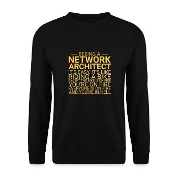 "Network Architect Hell | Netzwerk" - Unisex Pullover - Schwarz - Vorne - Alina (178cm) & Michal (187cm)