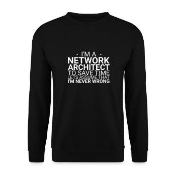 "Network Architect Time | Netzwerk" - Unisex Pullover - Schwarz - Vorne - Alina (178cm) & Michal (187cm)