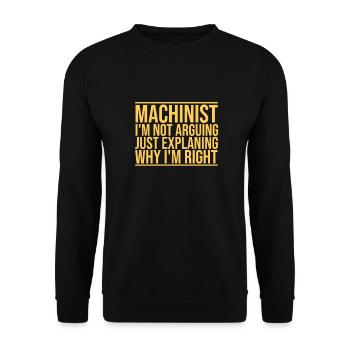 "Machinist Arguing | Industrial Manufacturing" - Unisex Pullover - Schwarz - Vorne - Alina (178cm) & Michal (187cm)