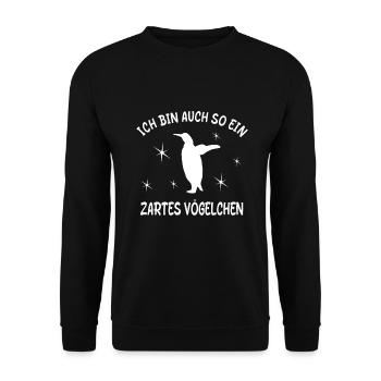 Ich Bin Auch So Ein Zartes Vögelchen Pinguin - Unisex Pullover - Schwarz - Vorne - Alina (178cm) & Michal (187cm)