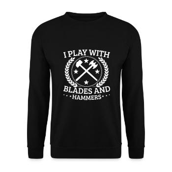 Je joue avec Blades And Hammers Cadeau de forge - Sweat-shirt Unisexe - noir - Devant - Alina (178cm) & Michal (187cm)