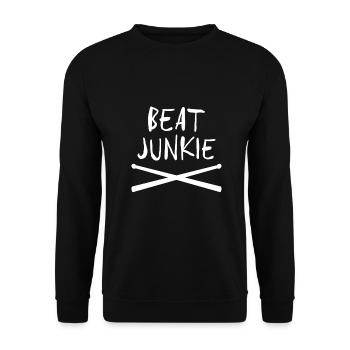 Drum Beat Junkie Drumsticks - Drummer Geschenk - Unisex Pullover - Schwarz - Vorne - Alina (178cm) & Michal (187cm)