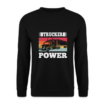 Trucker Power Vintage Retro Truck Driver Gift Idea - Unisex Pullover - Schwarz - Vorne - Alina (178cm) & Michal (187cm)