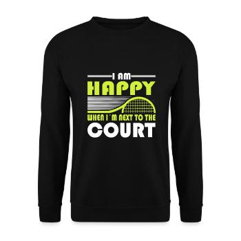 Tennis Saying Happy When in Next To The Court - Unisex Sweatshirt - black - Front - Alina (178cm) & Michal (187cm)