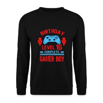 Sixteen 16yr BDay Son Boy Funny Gamer - Unisex Sweatshirt - black - Front - Alina (178cm) & Michal (187cm)
