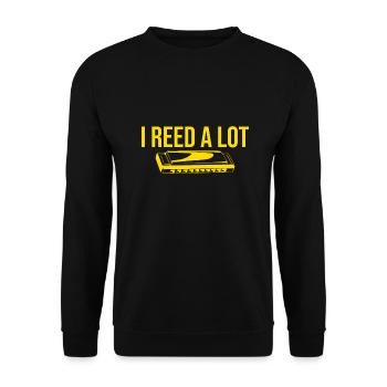 I Reed A Lot Harmonicist Harmonica Player Gift - Unisex Sweatshirt - black - Front - Alina (178cm) & Michal (187cm)
