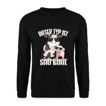 This guy is sow cool cow farmer funny idea - Unisex Sweatshirt - black - Front - Alina (178cm) & Michal (187cm)