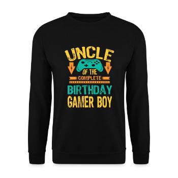 Uncle Of the Birthday Gamer Boy gift Idea - Unisex Pullover - Schwarz - Vorne - Alina (178cm) & Michal (187cm)