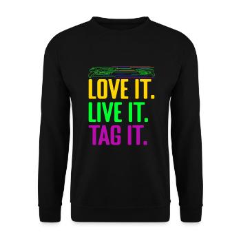 Laser Tag Love It - Live It - Tag It Idea - Unisex Sweatshirt - black - Front - Alina (178cm) & Michal (187cm)