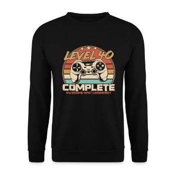 40. Geburtstag Gamer Level 40 Freigeschaltet - Unisex Pullover - Schwarz - Vorne - Alina (178cm) & Michal (187cm)