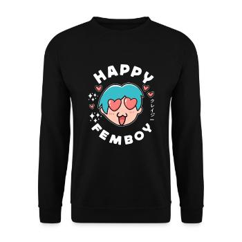Happy Femboy Japanese Anime Manga Otaku Gifts - Unisex Pullover - Schwarz - Vorne - Alina (178cm) & Michal (187cm)