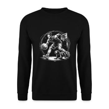 BASKETBALL MIT HUND FREUNDE AUF DEM FELD - Unisex Pullover - Schwarz - Vorne - Alina (178cm) & Michal (187cm)