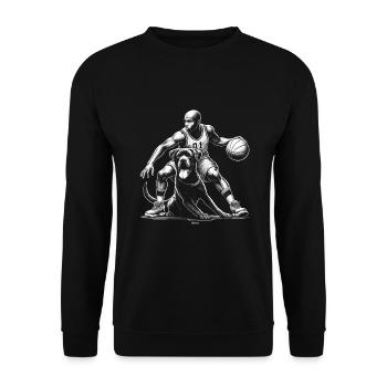 WACHHUND BASKETBALL SPIELER CROSSOVER - Unisex Pullover - Schwarz - Vorne - Alina (178cm) & Michal (187cm)